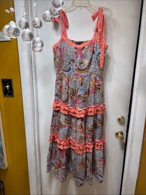 INC International Concepts Coral Trim Floral Maxi Dress